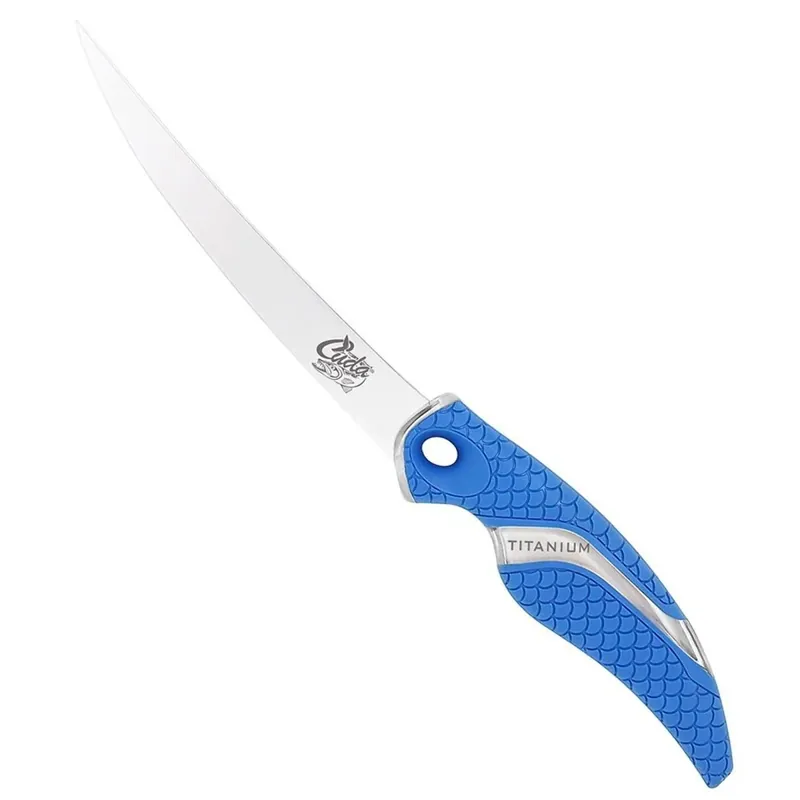 Cuda 6" gebogen uitbeenmes titanium gebonden Flitsaanbieding