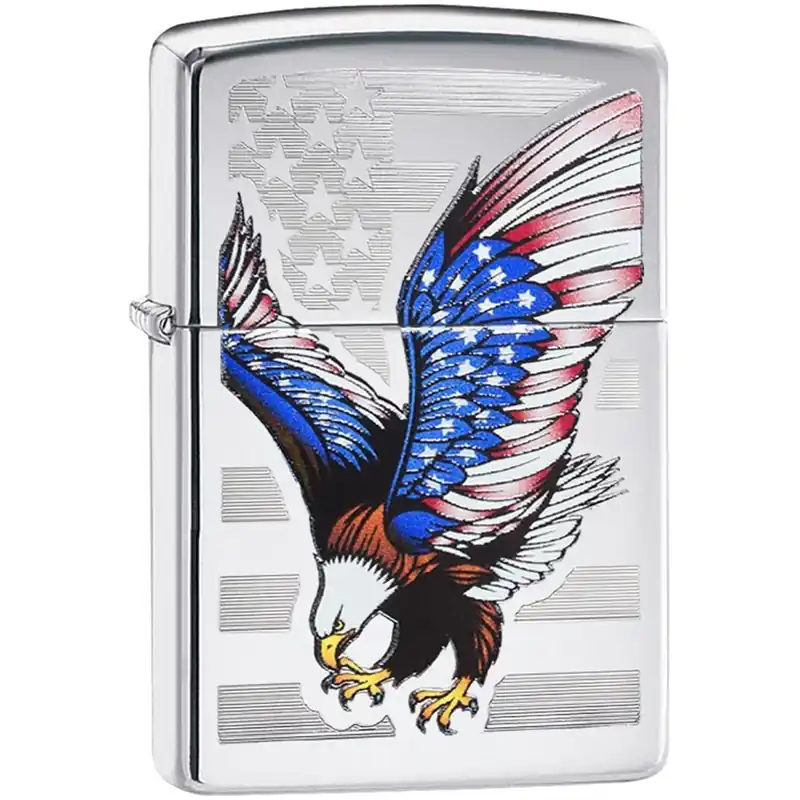 Goedkoop Zippo hoog gepolijste chromen Eagle Flag-zakaansteker