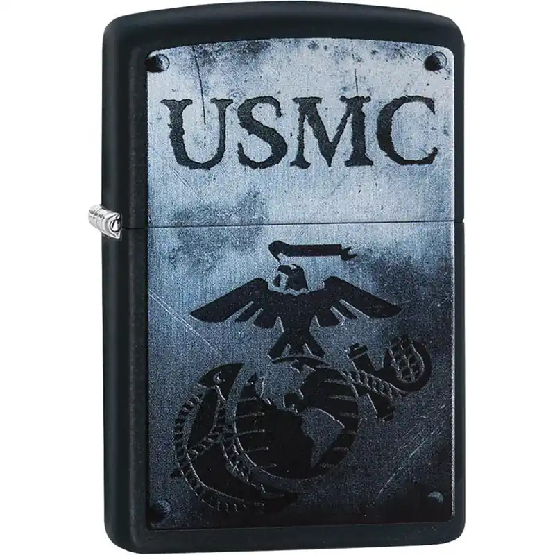 Op = Op Zippo USMC Zwarte Matte Zakaansteker