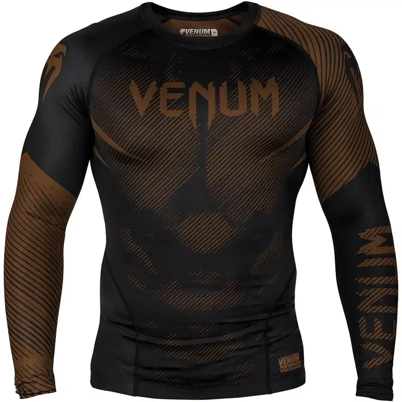 Snelle Levering Venum No-Gi 2.0 Long Sleeve MMA Compressie Rashguard - Zwart/Bruin S