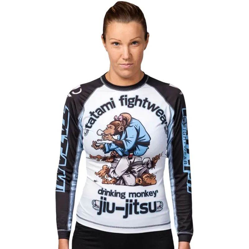 Must-Have Tatami Fightwear Dames Drinker Monkey Lange Mouw BJJ Rashguard - Wit/Zwart S
