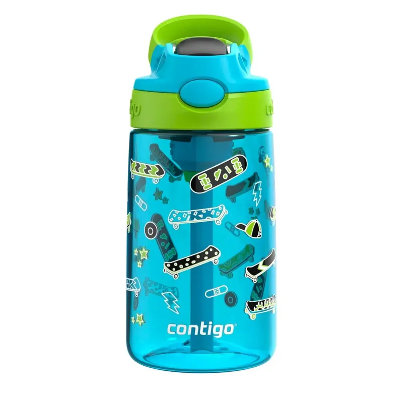 Flitsaanbieding Contigo Kid's 14 oz. Aubrey Plastic Waterfles - Blauwe Framboos/Skater