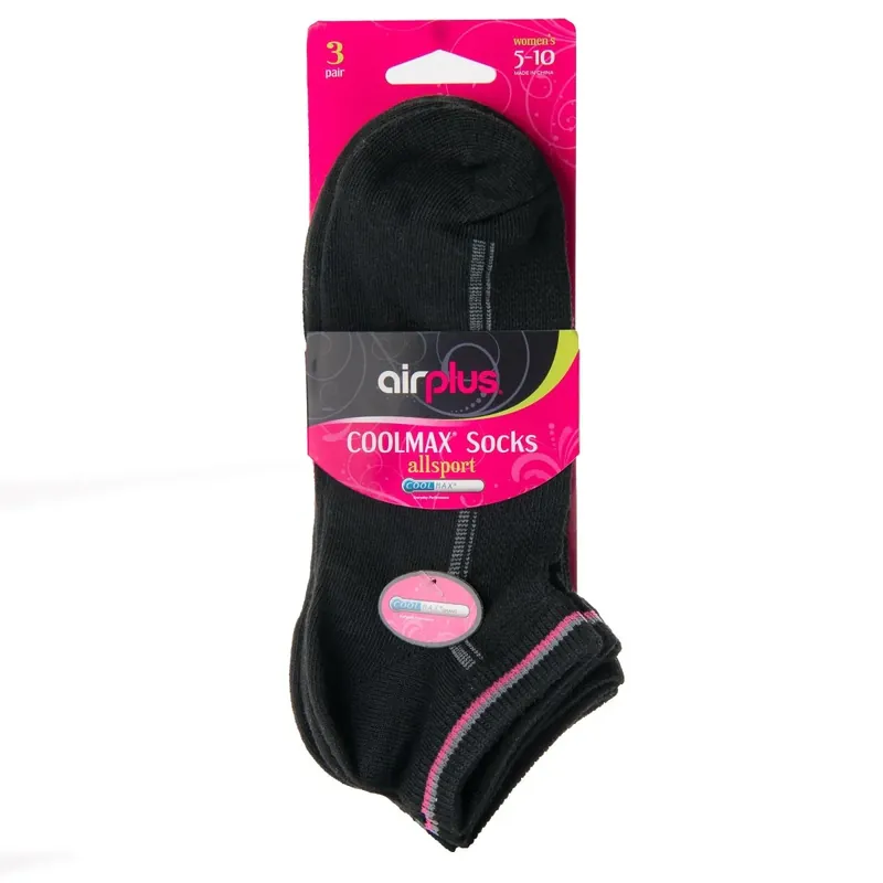 Airplus No Show CoolMax lichtgewicht sokken voor dames, zwart, medium, 3 paar Koopje