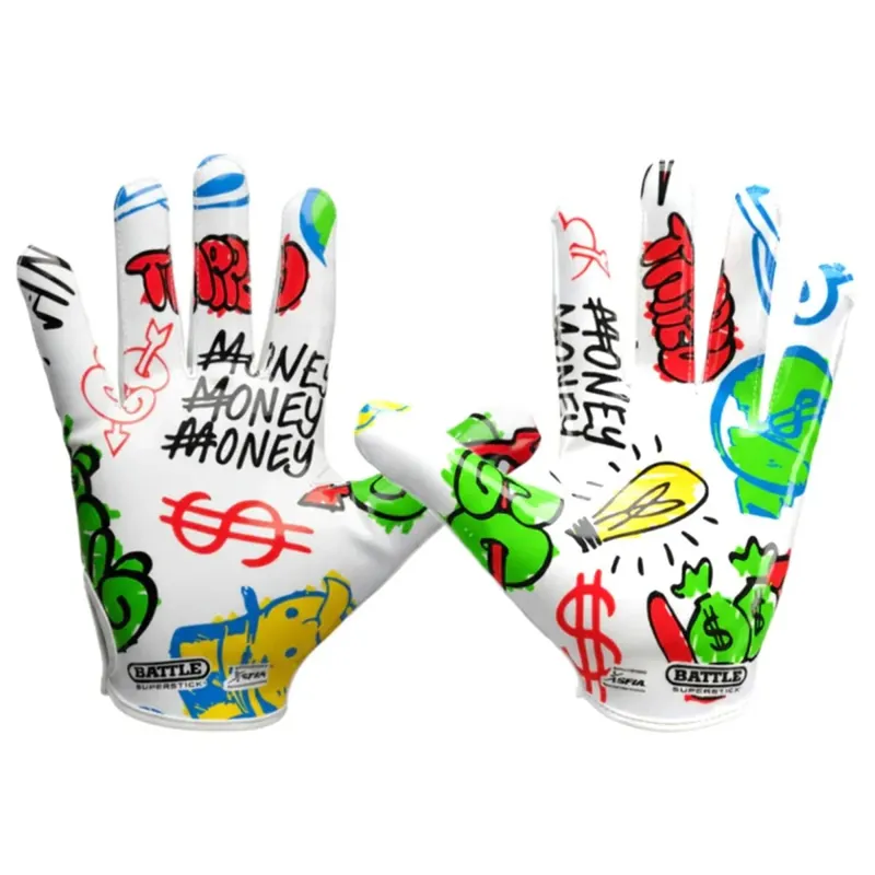 Battle Sports Youth "Monopoly Street Art" Doom Speed Receiver voetbalhandschoenen, wit L Betrouwbaar