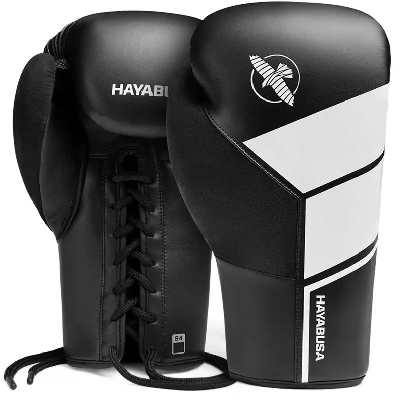 Speciale Aanbieding Hayabusa S4 bokshandschoenen met vetersluiting, zwart Groot. 16 gram.
