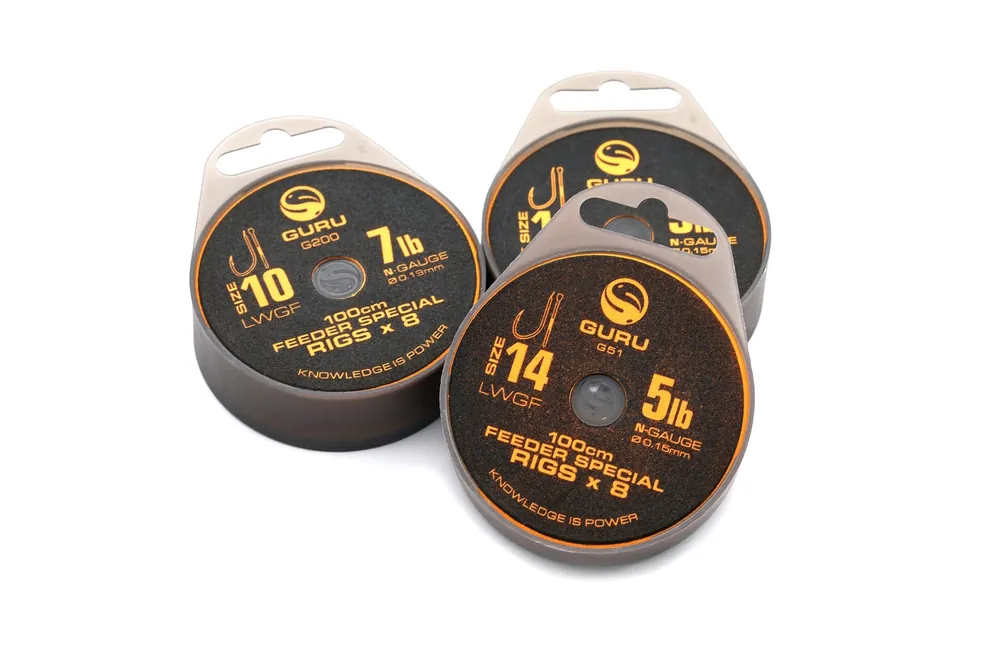 Actieprijs Guru LWGF Ready Rig Barbed Feeder Onderlijnen 1m (8pcs) 0.11mm (Haakmaat 20)