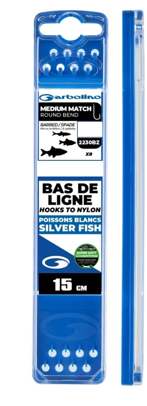 Merkproduct Garbolino Competition Hooks To Nylon - Medium Match Round Bend Onderlijn 15cm (8 Stuks) Haakmaat 20; Lijndikte 0.103mm