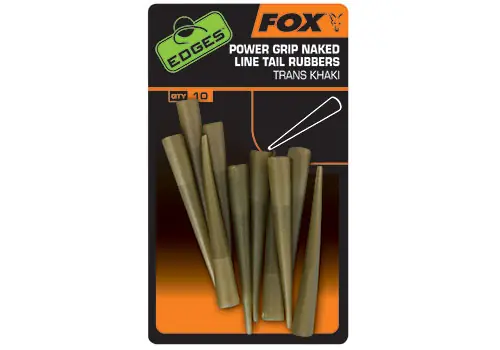 Bestseller Fox Edges Power Grip Naked Line Tail Rubbers Size 7 'Trans Khaki' (10 stuks)