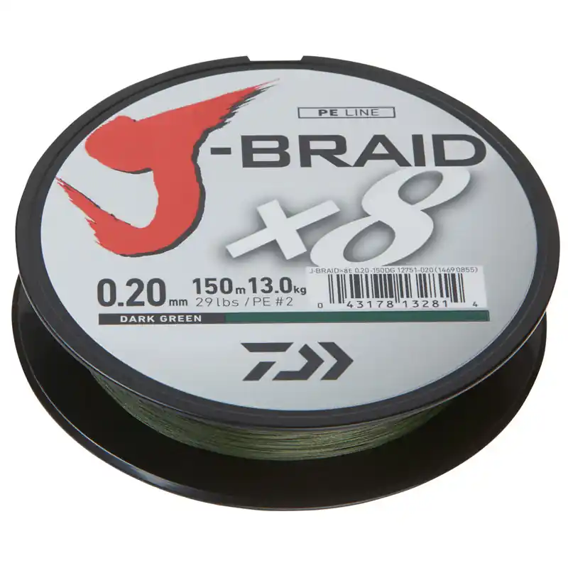 Daiwa J-Braid X8 | Donkergroen | Dyneema | 37.5lb | 0.22mm | 150m Seizoensaanbieding