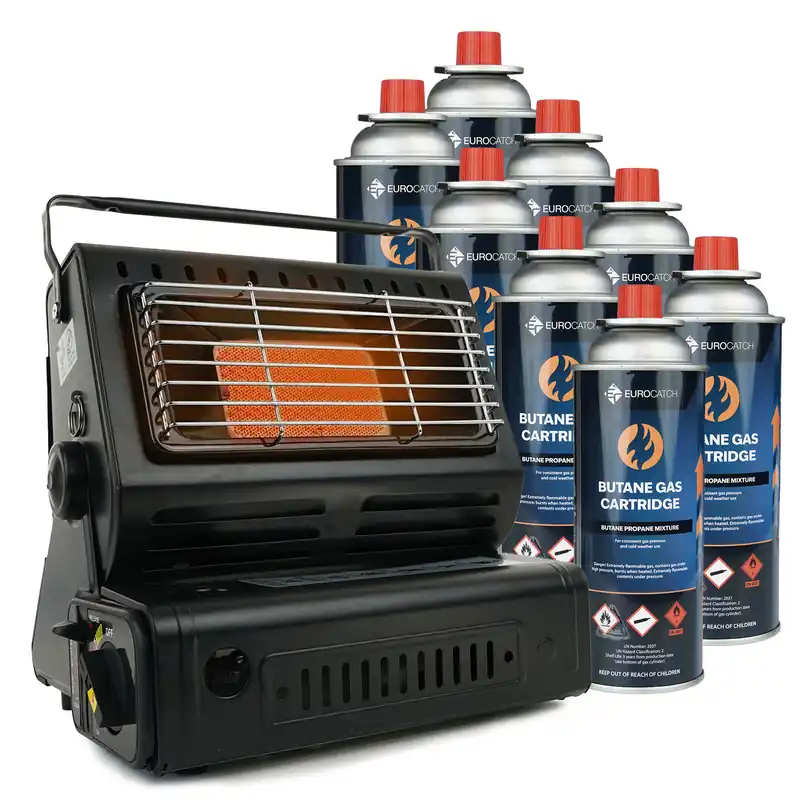 Shop Nu Eurocatch Gaskachel - Incl. 8 Gasbussen - Heater - Kacheltje - Terrasverwarmer - Verstelbaar - Draagbaar