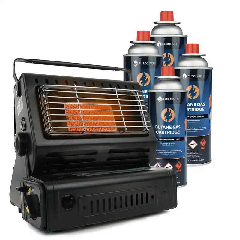 Eurocatch Gaskachel/Kooktoestel - Incl. 4 Gasbussen - Heater - Cooker - Kacheltje - Terrasverwarmer - Verstelbaar en Draagbaar Merkproduct