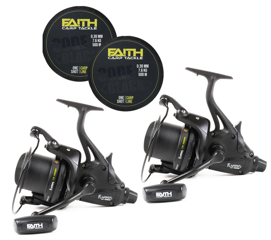 Faith LS 10000 Big-Pit Vrijloopmolen set van 2 Stuks met Vislijn - Vismolen - Karpermolen Shop Nu