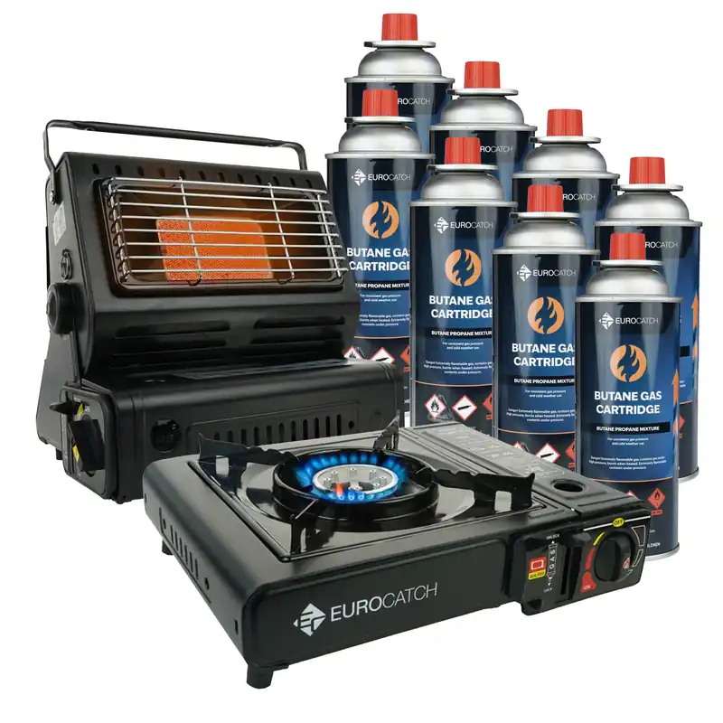 Bestseller Eurocatch Gaskachel & Kooktoestel - Camping set - 8 Butaan Gasbussen - Gasstel - Gaspit - Kachel - Heater