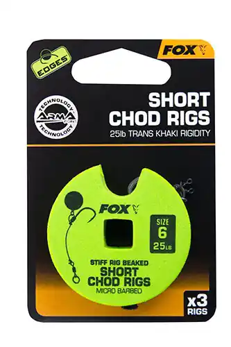 Direct Beschikbaar FOX Short Chod Rig Barbed 25Lb (3stuks)