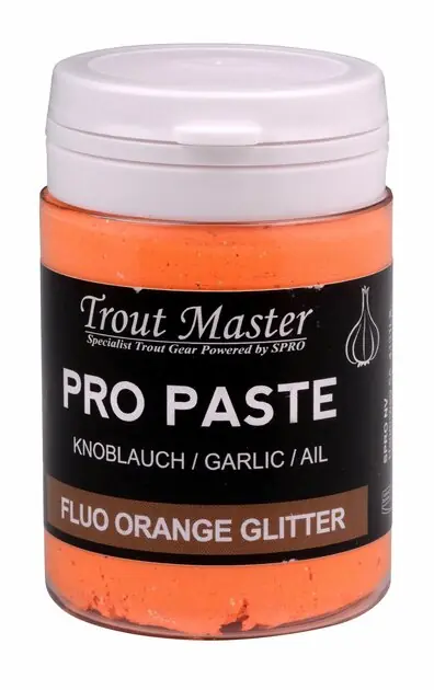 Trout master foreldeeg knoflook fluo orange glitter Uitverkoop