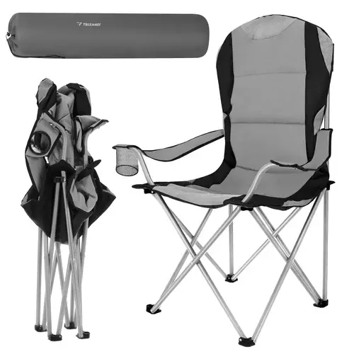 Trizand Opvouwbare Visstoel - 120 kg - Met Bekerhouder - Grijs/Zwart Hete Deal