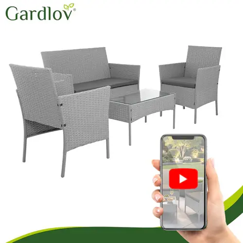 Betaalbaar Gardlov Tuinmeubelset Grijs - Technorattan - 2 Stoelen, Bank & Tafel