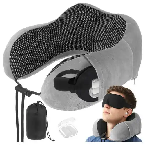 Op = Op Xtrobb 3D Reiskussen 4-in-1 - Met Slaapmasker & Oordopjes - Zwart/Grijs