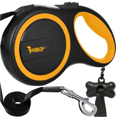 Purlov Automatische Hondenlijn - 5 meter - Tot 15 kg - Zwart/Geel Exclusieve Aanbieding