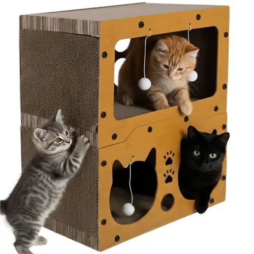 Purlov Krabpaal Kattenhuis - 2 Niveaus - 51,5 x 45,5 x 28 cm - HDF Alleen Vandaag