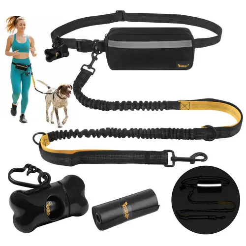 Favoriet Purlov Hardloopriem met Heupgordel - 2 Meter - Tot 50 kg - Zwart/Geel