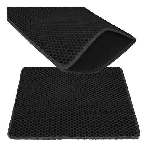 Nu Kopen Purlov Kattenbakmat - 60 x 45 cm - Zwart - Dubbellaags EVA-schuim