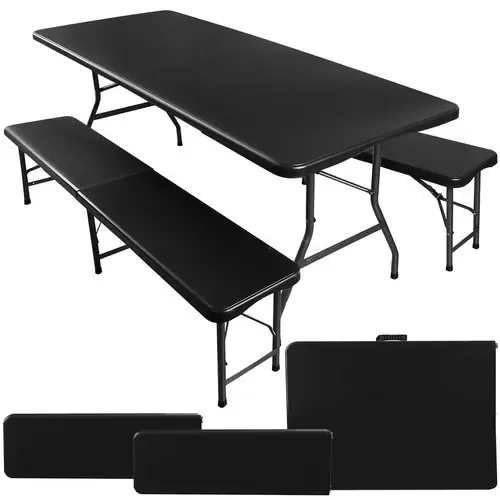 Hete Deal Gardlov Opvouwbare Tuinset - 180 cm - 1 Tafel en 2 Banken - Zwart