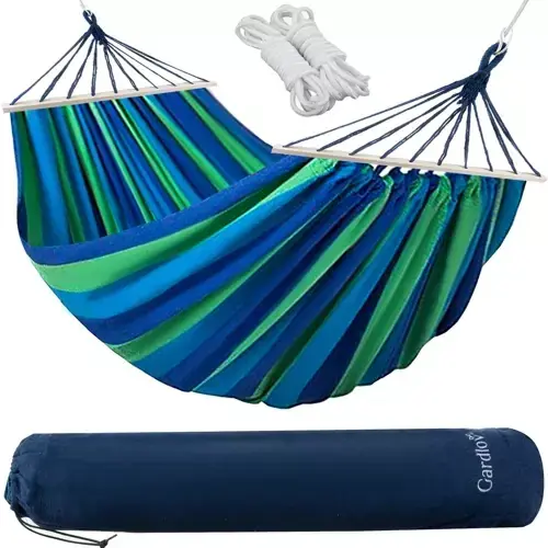 Gardlov Dubbele Tuinhangmat - 260 x 160 cm - Blauw/Groen - Inclusief Kussens Aanbieding