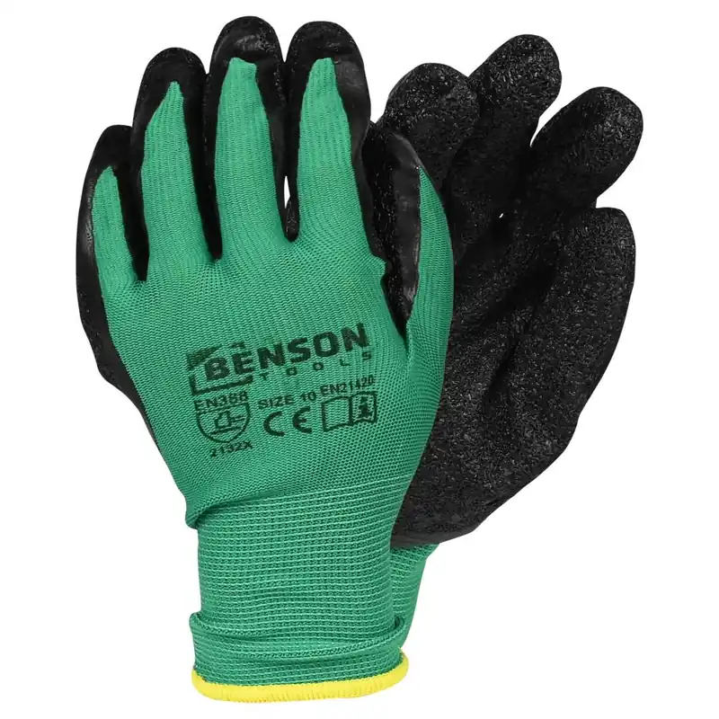 Fabrieksprijs Benson Latex Crinkle Werkhandschoenen - Groen/Zwart - Maat 10