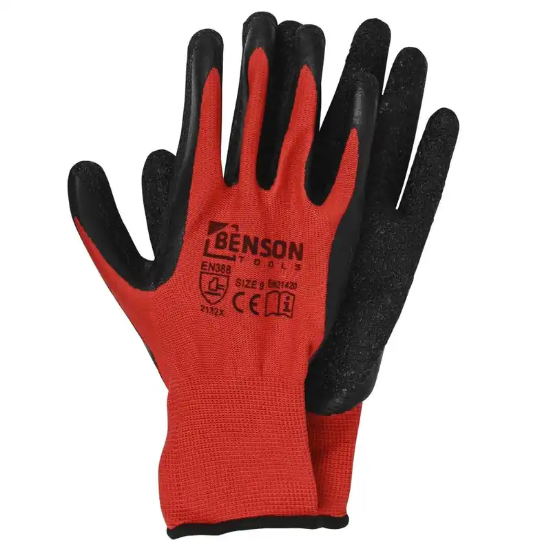 Benson Latex Crinkle Werkhandschoenen - Rood/Zwart - Maat 9 Superprijs