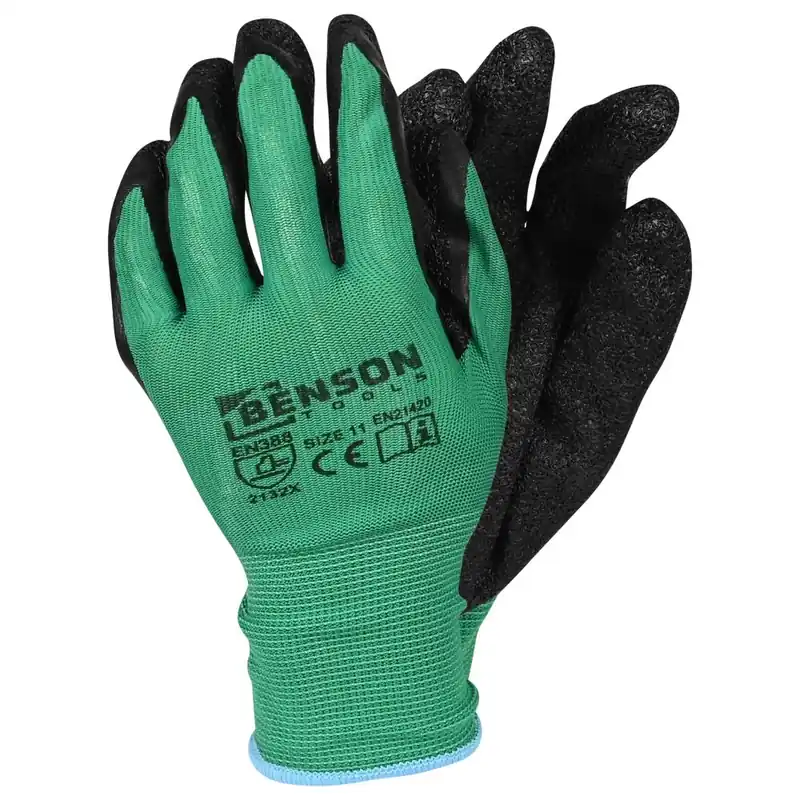 Benson Latex Crinkle Werkhandschoenen - Groen/Zwart - Maat 11 Superprijs