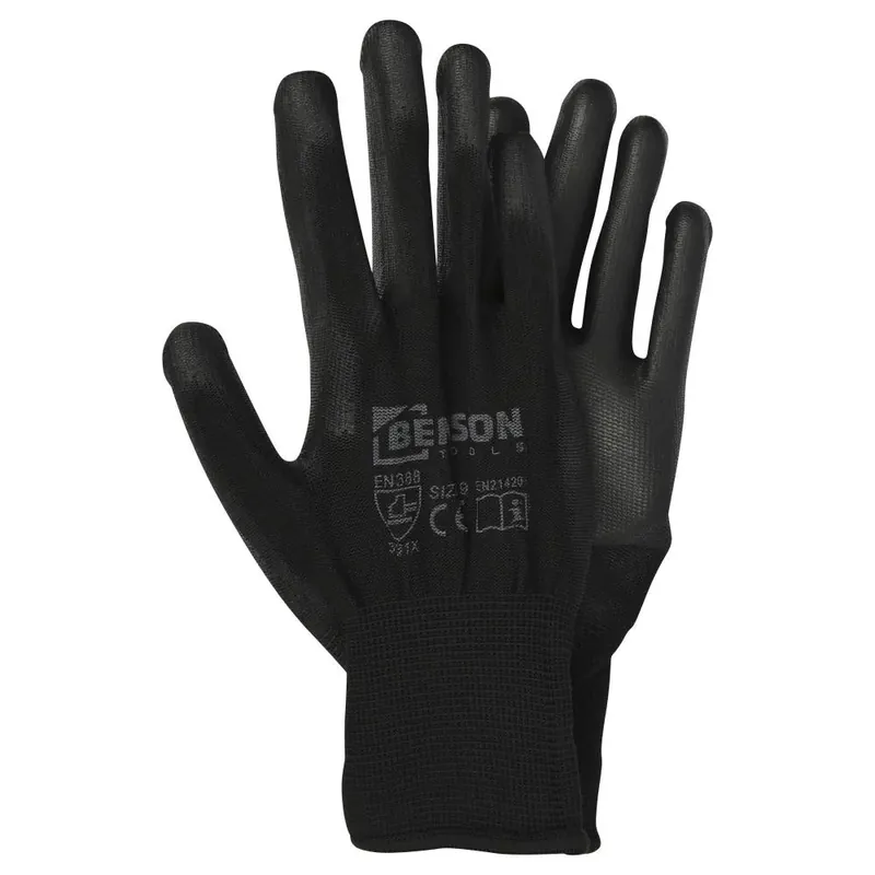 Benson PU Werkhandschoenen - Zwart - Maat 9 - EN 388 Flitsaanbieding